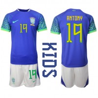 Fotballdrakt Barn Brasil Antony #19 Bortedraktsett VM 2022 Kortermet (+ Korte bukser)